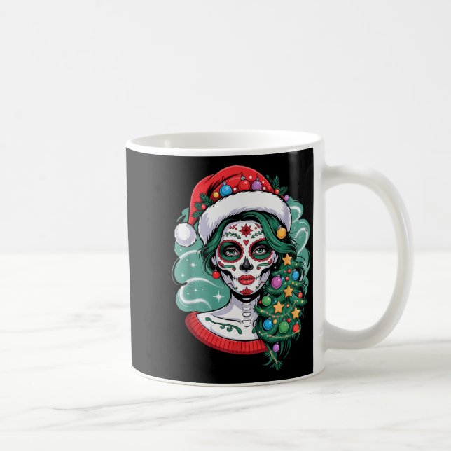 Caneca De Café Arte de Crânio de Açúcar de Natal Mulher Chapéu de (Direita)