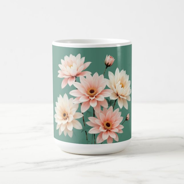 Caneca De Café Arte de Crisântemo Elegante Bege (Centro)