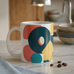Caneca De Café Arte de Design Geométrico Abstrato Retro em Risogr