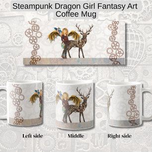 Caneca De Café Arte de fantasia de menina dragão Steampunk