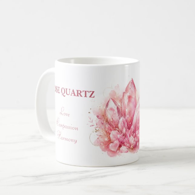Caneca De Café Arte de Feitiçaria com Cristal de Quartzo Rosa (Frente Esquerda)