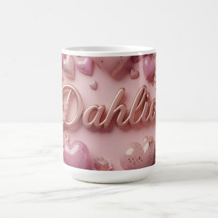 Caneca De Café Arte de Flor de Dahlia Pastel com Corações