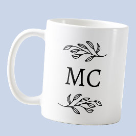 Caneca De Café Arte de Folhas Botânicas com Iniciais de Monograma