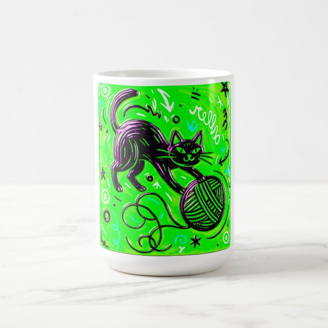 Caneca De Café Arte de Gatinho Neon Limão (Centro)