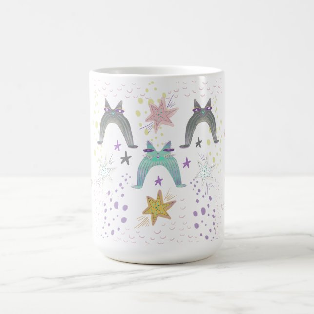Caneca De Café arte de gato arco-íris (Centro)
