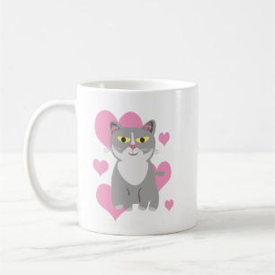 Caneca De Café Arte de gato cinza totalmente fofa, amor, diversão