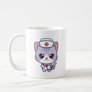Caneca De Café Arte de Gato Enfermeira Kawaii Fofa