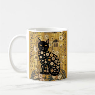 Caneca De Café Arte de Gato Preto Decorativo Dourado no Estilo Gu