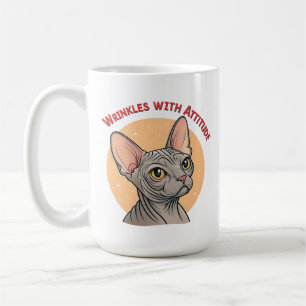 Caneca De Café Arte de Gato Sphynx com Rugas e Atitude