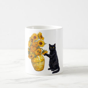 Caneca De Café Arte de Girassol de Gato Preto Travesso – Van Gogh