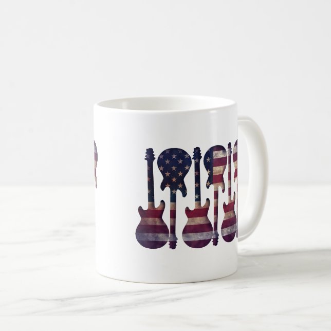 Caneca De Café Arte de Guitarra da Bandeira Americana (Frente Esquerda)