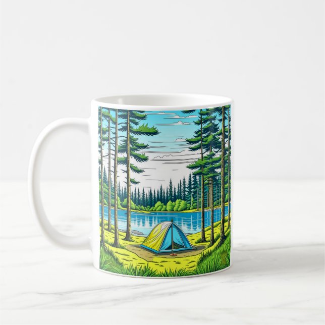 Caneca De Café Arte de IA da natureza e acampamento (Esquerda)