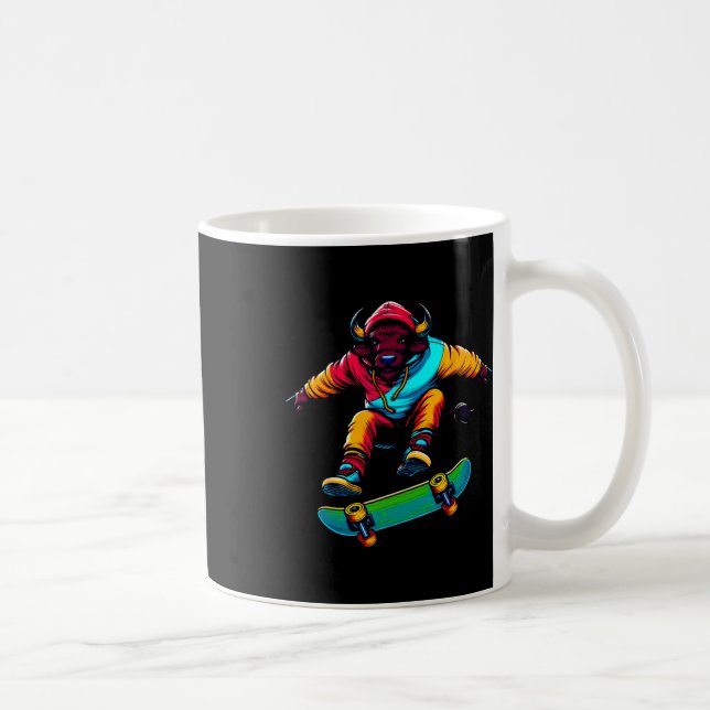 Caneca De Café Arte de Ilustração de Skate Cool Funky Buffalo (Direita)