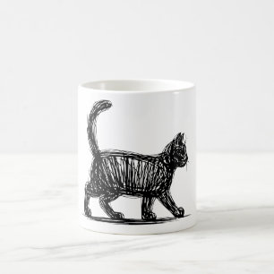 Caneca De Café Arte de Linha Abstrata de Gato Minimalista Gato Ra