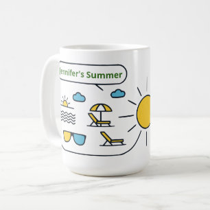 Caneca De Café Arte de Linha Amarela Ensolarada Personalizada de 