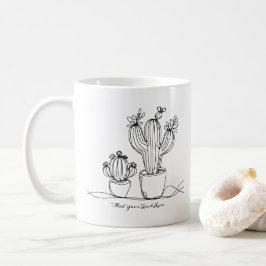 Caneca De Café Arte de Linha de Abstrato Cactos com Texto Persona