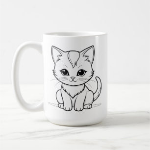 Caneca De Café Arte de Linha de Gatinho de Gato Estilizado-52315