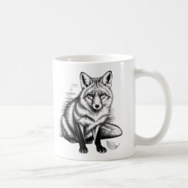 Caneca De Café Arte de linha de raposa minimalista - Tinta preta