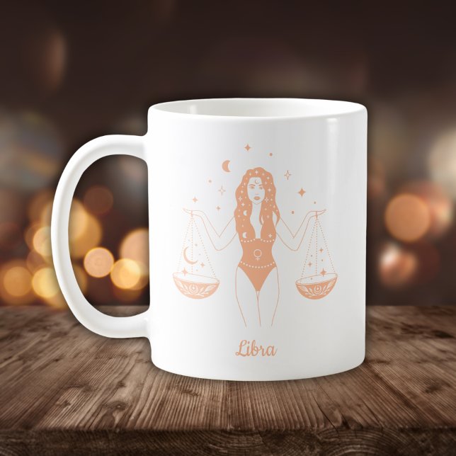 Caneca De Café Arte de Linha do Zodíaco de Libra Branco Pêssego (Criador carregado)
