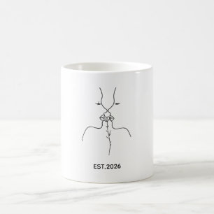 Caneca De Café Arte de Linha Minimalista Rostos se Beijando & Flo