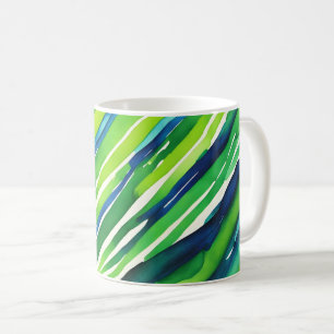 Caneca De Café Arte de Listras Verde Neon e Azul Escuro