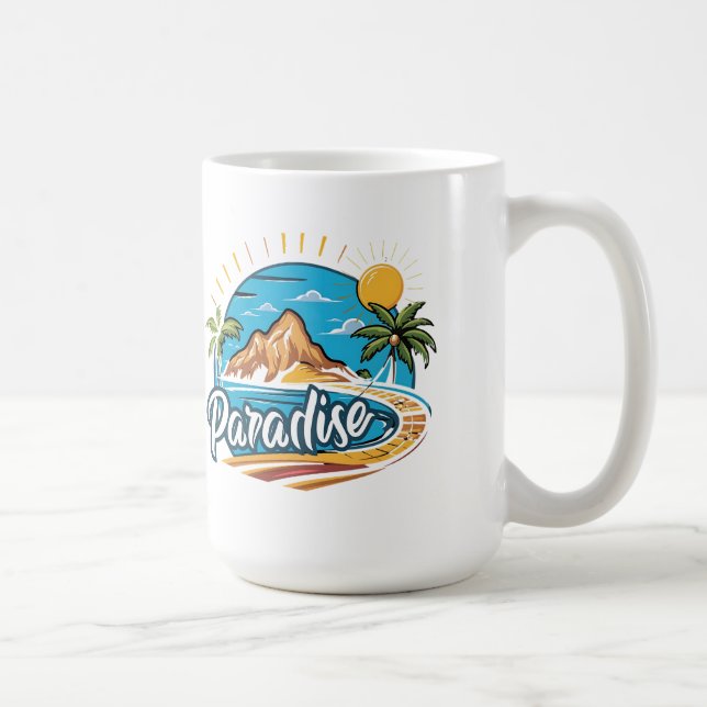 Caneca De Café Arte de Logo de Ilha Paraíso Tropical (Direita)