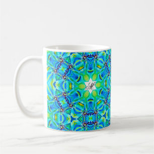 Caneca De Café Arte de Mandala Artística Chic em Cores Aqua