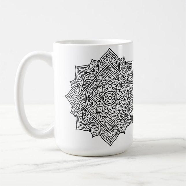Caneca De Café Arte de Mandala com Linhas Pretas Intricadas (Esquerda)