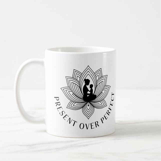 Caneca De Café Arte de Mantra Presente Mãe Filho Lótus (Esquerda)