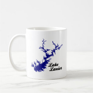 Caneca De Café Arte de Mapa do Lago Lanier Geórgia com Silhueta A