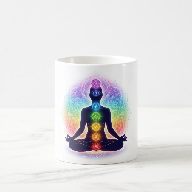 Caneca De Café Arte de Meditação dos Chakras | Sete Símbolos Colo (Centro)
