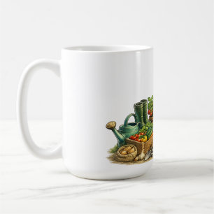 Caneca De Café Arte de Menina Fofa Jardineira Colhendo Legumes