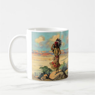 Caneca De Café Arte de Mulher Nativa Americana Vintage com Tocado