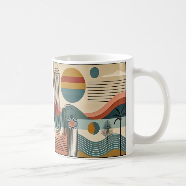 Caneca De Café Arte de Nascer do Sol na Praia no Estilo Moderno d (Direita)
