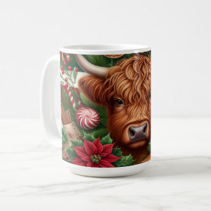 Caneca De Café Arte de Natal de Vaca das Terras Altas com Doces F
