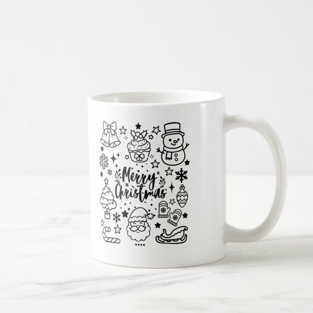 Caneca De Café Arte de Natal Fofo Doodle (Direita)
