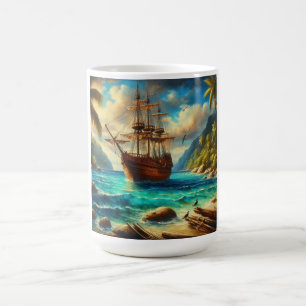 Caneca De Café Arte de navio de Caribe/praia tropical