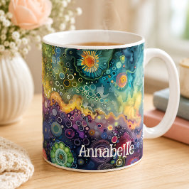 Caneca De Café Arte de Nome Abstrato Colorido Vibrante Padrão Ous