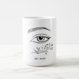 Caneca De Café Arte de Olho Minimalista em Linha e Folha Botânica
