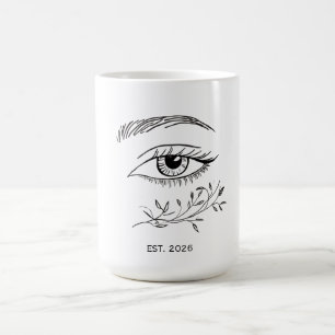 Caneca De Café Arte de Olho Minimalista em Linha e Folha Botânica