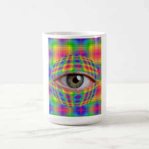 Caneca De Café Arte de Olho Trippy   Olho Xadrez Arco-Íris Surrea