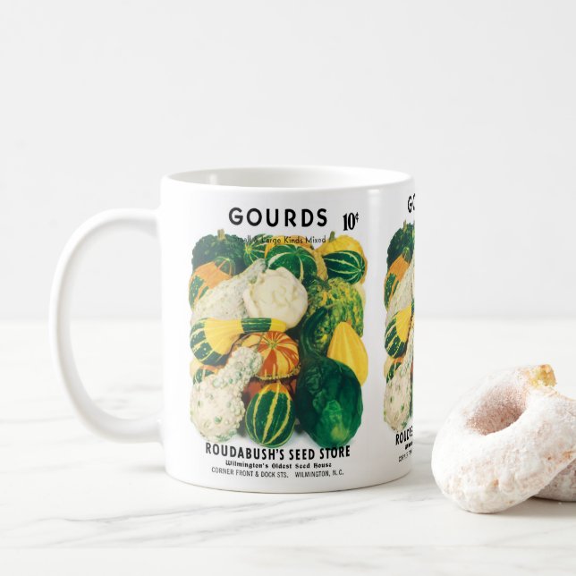 Caneca De Café Arte de Pacote de Sementes Antigas, Abóboras Diver (Com Donut)