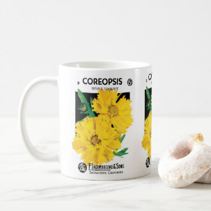 Caneca De Café Arte de Pacote de Sementes Antigas, Flores de Core