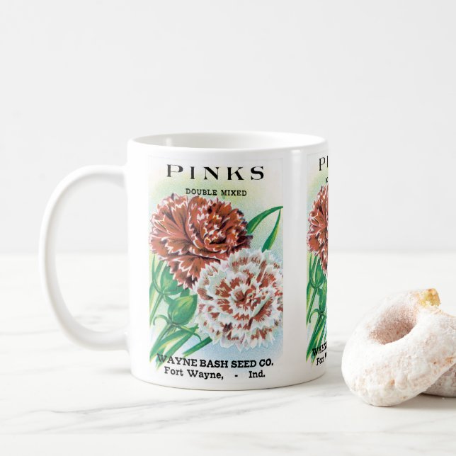 Caneca De Café Arte de Pacote de Sementes Antigas, Flores de Crav (Com Donut)