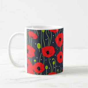 Caneca De Café Arte de Padrão de Papoulas Vermelhas Modernas Vibr