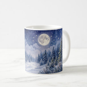 Caneca De Café Arte de paisagem florestal de inverno ao luar