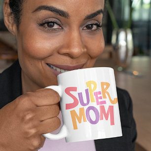 Caneca De Café Arte de Palavras Citação de Super Mãe Colorida Div