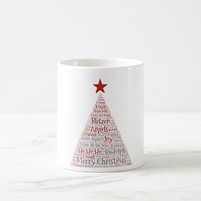 Caneca De Café Arte de Palavras em Árvore de Natal com Estrela Ve (Centro)