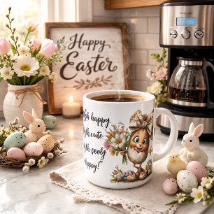 Caneca De Café Arte de Páscoa Eggstra Feliz com Nome Personalizáv