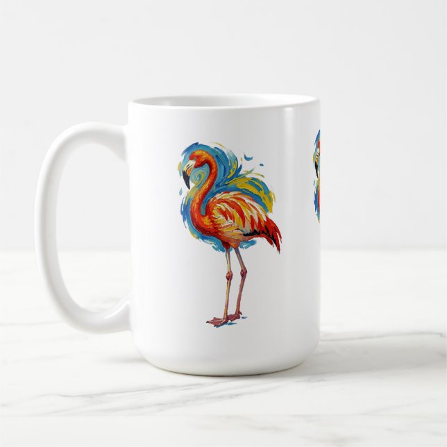 Caneca De Café Arte de Pássaro com Pincelada Abstrata de Flamingo (Esquerda)